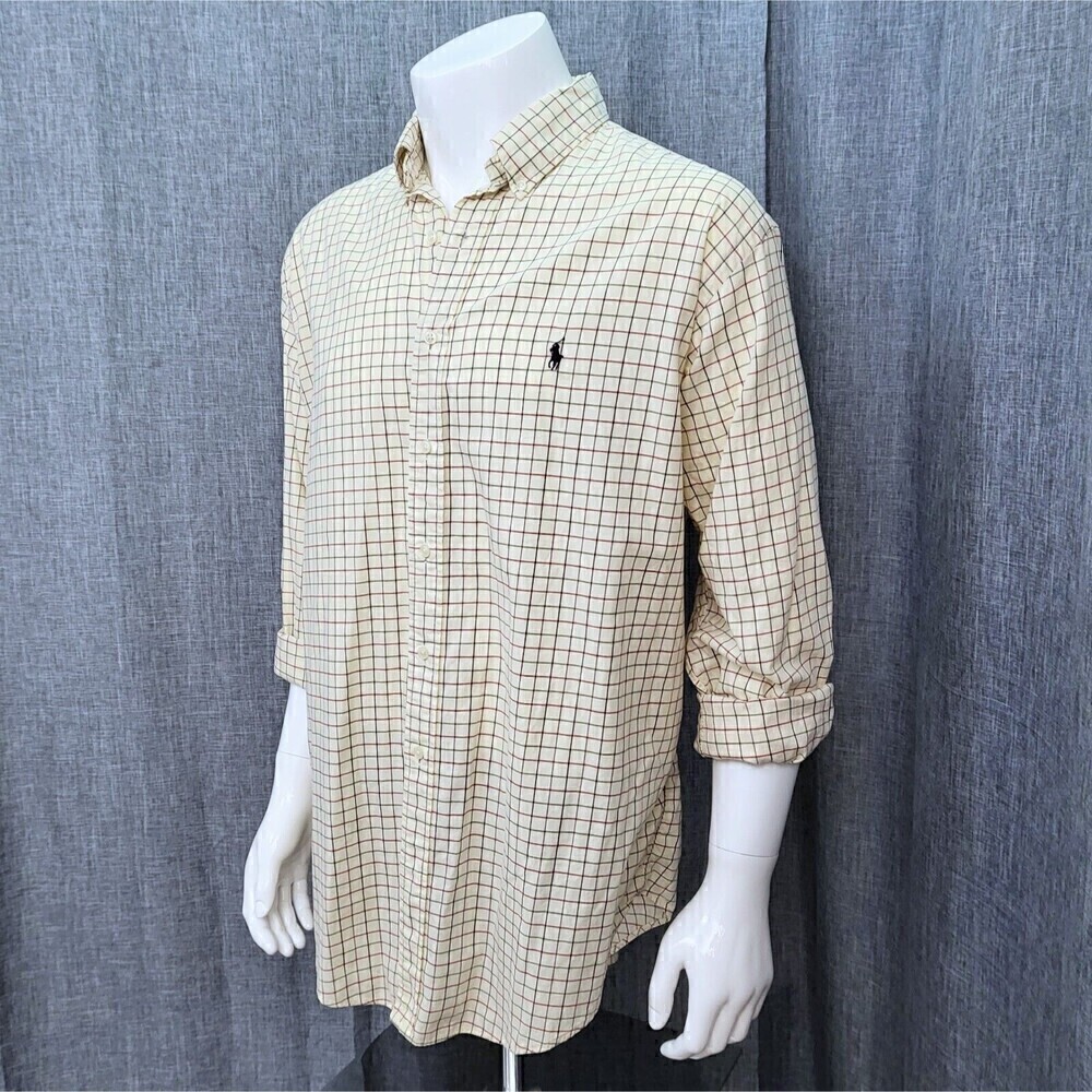 RALPH LAUREN Long Sleeve Button Down Shirt Cream / Ivory Plaid Men's Size XL
